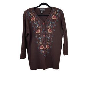 VTG Carole Little Women's size L Wool Blend Cardigan/Jacket Floral Embroidered